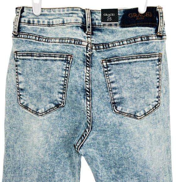 NWT Grace in LA Women's High Waist Side Stripe Blue Skinny Denim Jeans Size 25 - Picture 4 of 11